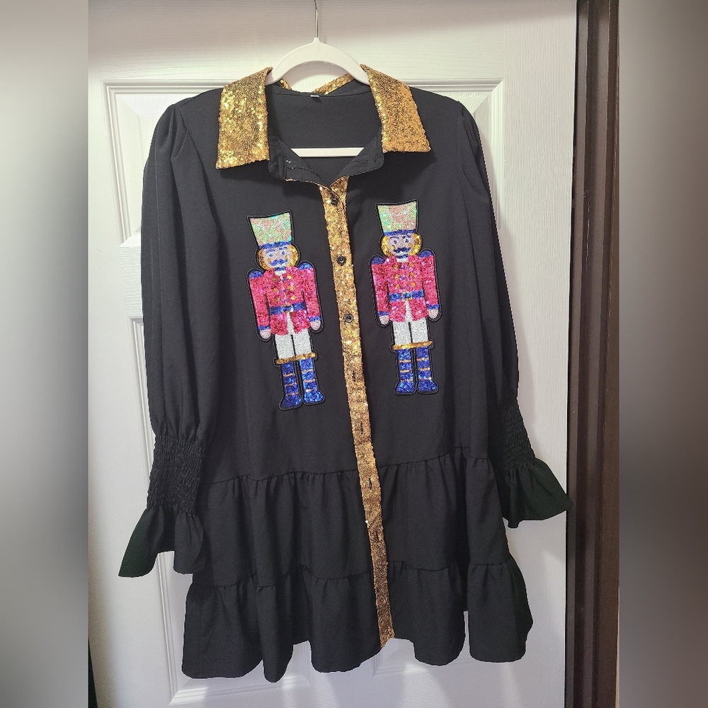 Christmas Sequin Nutcracker Poplin Mini Dress in … - image 3